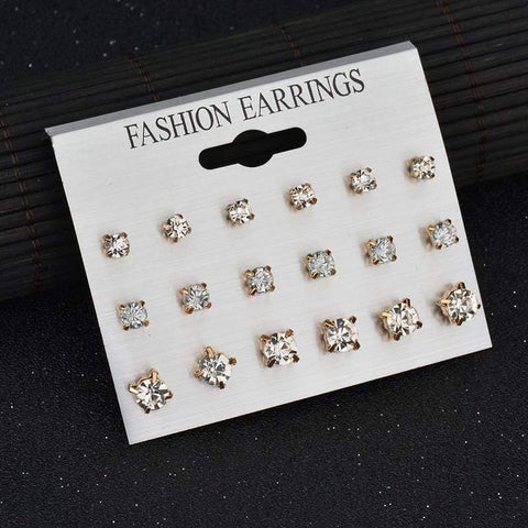 CZ stud Earrings 14kt gold Plated 54 Pairs (18 pairs of each size) german - Wholesalekings.com