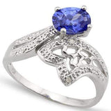 DAZZLING 1.27 CT LAB TANZANITE & 2PCS GENUINE DIAMOND PLATINUM OVER 0.925 STERLING SILVER RING - Wholesalekings.com