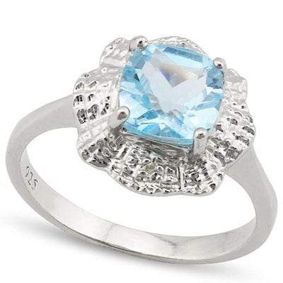 DAZZLING 1.769 CARAT TW  BLUE TOPAZ & GENUINE DIAMOND PLATINUM OVER 0.925 STERLING SILVER RING - Wholesalekings.com