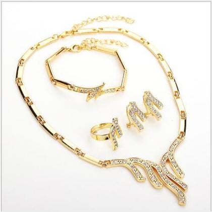 DAZZLING ! FLAWLESS CREATED DIAMOND 18K GOLD PLATED GERMAN SILVER 4PCS SET - Wholesalekings.com