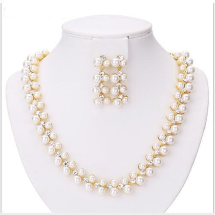 DAZZLING ! FLAWLESS CREATED DIAMOND 18K GOLD PLATED GERMAN SILVER PEARL SET - Wholesalekings.com