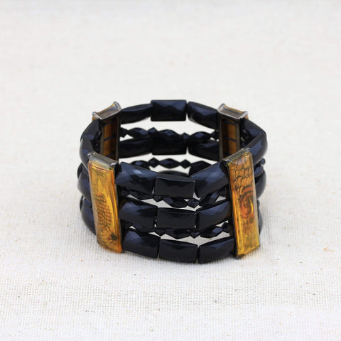 Dramatic Black Layered Bead linked Bracelet - Wholesalekings.com