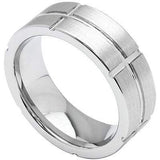 Dual Offset Grooves Mens Tungsten Carbide Ring - Wholesalekings.com