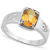 ELEGANT 1.00 CT CITRINE & 2PCS GENUINE DIAMOND PLATINUM OVER 0.925 STERLING SILVER RING - Wholesalekings.com