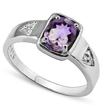 ELEGANT 1.12 CT AMETHYST & 2PCS GENUINE DIAMOND PLATINUM OVER 0.925 STERLING SILVER RING - Wholesalekings.com