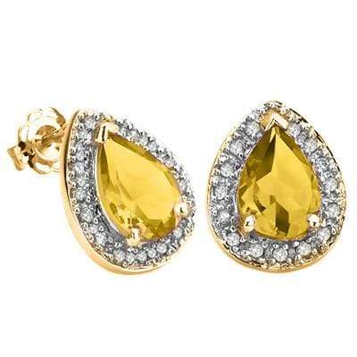 ELEGANT 1.81 CT CITRINE & 32 PCS WHITE DIAMOND 10K SOLID YELLOW GOLD EARRINGS - Wholesalekings.com