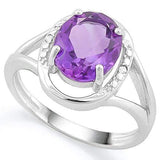 ELEGANT !  2 2/5 CARAT AMETHYST &   DIAMOND 925 STERLING SILVER RING - Wholesalekings.com