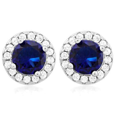 ELEGANT  2 CARAT CREATED BLUE SAPPHIRE &  1/3 CARAT (32 PCS) FLAWLESS CREATED DIAMOND 925 STERLING SILVER EARRINGS wholesalekings wholesale silver jewelry