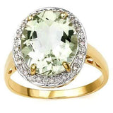 ELEGANT 4.25 CT GREEN AMETHYST & 16 PCS WHITE DIAMOND 10K SOLID YELLOW GOLD RING - Wholesalekings.com
