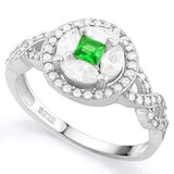 ELITE !   CREATED EMERALD  925 STERLING SILVER HALO RING - Wholesalekings.com