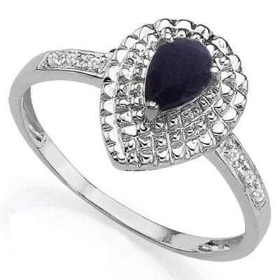 EXCELLENT 0.61 CARAT  GENUINE BLACK SAPPHIRE & GENUINE DIAMOND PLATINUM OVER 0.925 STERLING SILVER RING - Wholesalekings.com