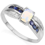EXCELLENT 0.75 CT CREATED FIRE OPAL & 6 PCS GENUINE SAPPHIRE 0.925 STERLING SILVER W/ PLATINUM RING - Wholesalekings.com