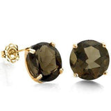 EXCELLENT 0.9 CARAT TW (2 PCS) SMOKEY TOPAZ 10K SOLID YELLOW GOLD EARRINGS - Wholesalekings.com