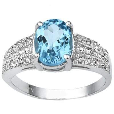 EXCELLENT 1.46 CARAT TW BLUE TOPAZ & GENUINE DIAMOND PLATINUM OVER 0.925 STERLING SILVER RING - Wholesalekings.com