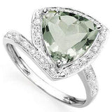 EXCELLENT 2.85 CT GREEN AMETHYST & 2 PCS GENUINE DIAMOND PLATINUM OVER 0.925 STERLING SILVER RING - Wholesalekings.com