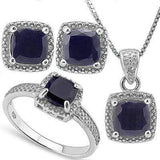 EXCELLENT 5.435 CARAT TW DYED GENUINE SAPPHIRE & GENUINE DIAMOND PLATINUM OVER 0.925 STERLING SILVER SET - Wholesalekings.com