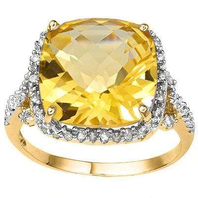 EXCELLENT 6.42 CT CITRINE & 18 PCS WHITE DIAMOND 10K SOLID YELLOW GOLD RING - Wholesalekings.com
