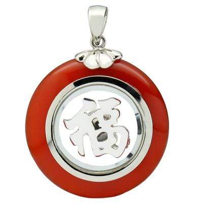 EXCELLENT "福“ CHINESE CHARACTER RED AGATE WHITE GERMAN SILVER PENDANT - Wholesalekings.com