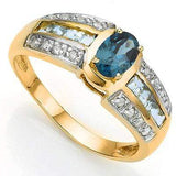 EXCLUSIVE 0.58 CT LONDON BLUE TOPAZ & 8 PCS BLUE TOPAZ 10K SOLID YELLOW GOLD RIN wholesalekings wholesale silver jewelry