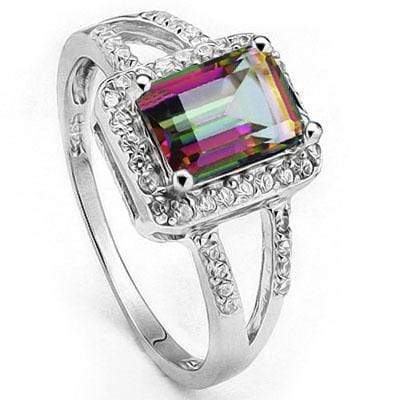 EXCLUSIVE 1.302 CARAT TW (29 PCS) MYSTIC GEMSTONE & CREATED WHITE SAPPHIRE PLATINUM OVER 0.925 STERLING SILVER RING - Wholesalekings.com