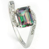 EXCLUSIVE 1.55 CT MYSTIC GEMSTONE & 6 PCS CREATED WHITE SAPPHIRE PLATINUM OVER 0.925 STERLING SILVER RING - Wholesalekings.com