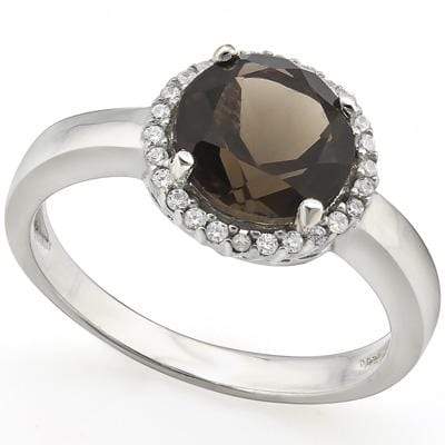 EXCLUSIVE 2.35 CT SMOKEY TOPAZ & 1PCS GENUINE DIAMOND PLATINUM OVER 0.925 STERLING SILVER RING - Wholesalekings.com