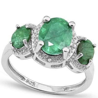 EXCLUSIVE 2.957 CARAT TW (5 PCS) ENHANCED EMERALD & ENHANCED EMERALD PLATINUM OVER 0.925 STERLING SILVER RING - Wholesalekings.com