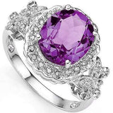 EXCLUSIVE 3.55 CT AMETHYST & 2 PCS GENUINE DIAMOND PLATINUM OVER 0.925 STERLING SILVER RING - Wholesalekings.com