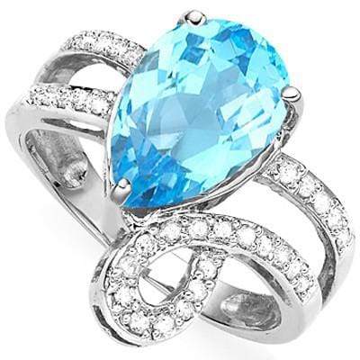 EXCLUSIVE 3.56 CT BLUE TOPAZ & 2 PCS GENUINE DIAMOND PLATINUM OVER 0.925 STERLING SILVER RING - Wholesalekings.com
