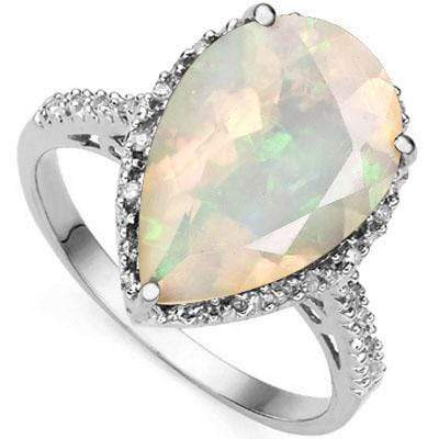 EXCLUSIVE 4.46 CARAT TW CREATED FIRE OPAL & GENUINE DIAMOND PLATINUM OVER 0.925 STERLING SILVER RING - Wholesalekings.com