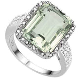 EXCLUSIVE 6.04 CT GREEN AMETHYST & 2 PCS GENUINE DIAMOND 0.925 STERLING SILVER W/ PLATINUM RING - Wholesalekings.com