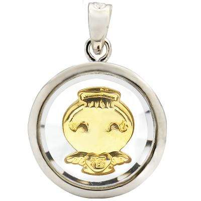 EXCLUSIVE GOLDEN ROTATABLE ANGLE IN WHITE GERMAN SILVER PENDANT-DIAMETER 18mm - Wholesalekings.com