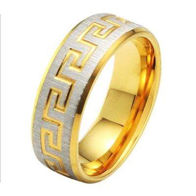 EXCLUSIVE  GREAT WALL PATTERN YELLOW GOLD  PLATED TITANIUM STEEL MENS RING - Wholesalekings.com