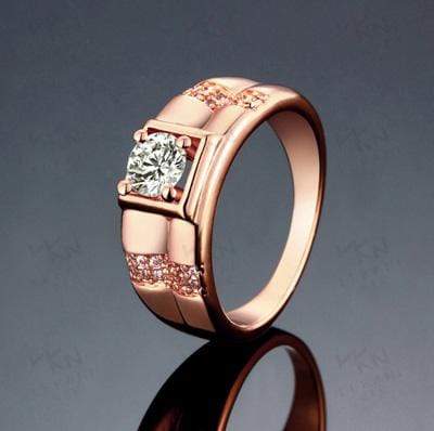 EXCLUSIVE HIGH POLISHED ROSE GOLD  PLATED BRASS WITH CREATED DIAMOND RING - Wholesalekings.com