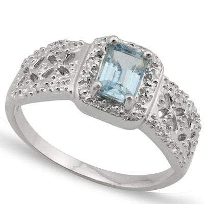 EXQUISITE 0.532 CARAT TW  BLUE TOPAZ & GENUINE DIAMOND PLATINUM OVER 0.925 STERLING SILVER RING - Wholesalekings.com