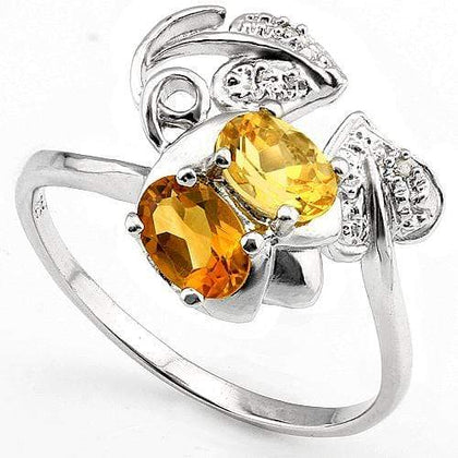 EXQUISITE 0.90 CT CITRINE & 2 PCS WHITE DIAMOND PLATINUM OVER 0.925 STERLING SILVER RING - Wholesalekings.com