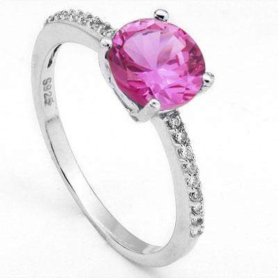 EXQUISITE 1.45 CT CREATED PINK SAPPHIRE & 20PCS CUBIC ZIRCONIA PLATINUM OVER 0.925 STERLING SILVER RING - Wholesalekings.com