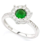 EXQUISITE !  1 CARAT CREATED EMERALD &  1/4 CARAT (24 PCS) FLAWLESS CREATED DIAMOND 925 STERLING SILVER HALO RING - Wholesalekings.com