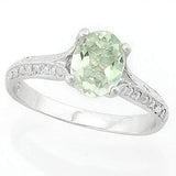 EXQUISITE !  1 CARAT GREEN AMETHYST & DIAMOND 925 STERLING SILVER RING - Wholesalekings.com