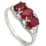 EXQUISITE 2.06 CT GENUINE DYED RUBY & 2 PCS WHITE DIAMOND PLATINUM OVER 0.925 STERLING SILVER RING - Wholesalekings.com