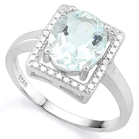 EXQUISITE !  2 1/4 CARAT AQUAMARINE &   DIAMOND 925 STERLING SILVER RING - Wholesalekings.com