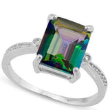 EXQUISITE 2.812 CARAT TW  GREEN MYSTIC GEMSTONE & GENUINE DIAMOND PLATINUM OVER 0.925 STERLING SILVER RING - Wholesalekings.com