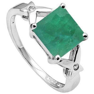 EXQUISITE 3.002 CARAT TW DYED GENUINE EMERALD & CREATED WHITE SAPPHIRE PLATINUM OVER 0.925 STERLING SILVER RING - Wholesalekings.com