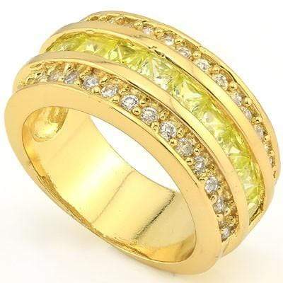 EXQUISITE 3.30 CT CREATED PERIDOT & 34 PCS CREATED WHITE SAPPHIRE 18K YELLOW GOLD OVER STERLING SILVER RING - Wholesalekings.com