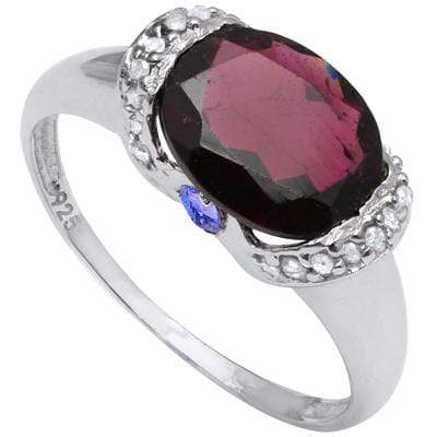 EXQUISITE 3.328 CARAT TW (5 PCS) GARNET & GENUINE TANZANITE PLATINUM OVER 0.925 STERLING SILVER RING - Wholesalekings.com