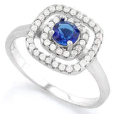 EXQUISITE !   3/5 CARAT CREATED BLUE SAPPHIRE &  2/5 CARAT (44 PCS) FLAWLESS CREATED DIAMOND 925 STERLING SILVER HALO RING - Wholesalekings.com