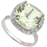 EXQUISITE 6.204 CARAT TW GREEN AMETHYST & GENUINE DIAMOND PLATINUM OVER 0.925 STERLING SILVER RING - Wholesalekings.com
