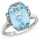 EXQUISITE 7.35CT BLUE TOPAZ & 2 PCS WHITE DIAMOND PLATINUM OVER 0.925 STERLING SILVER RING - Wholesalekings.com