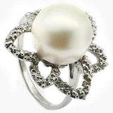 EXQUISITE 9.99 CT WHITE PEARL & 2 PCS WHITE DIAMOND PLATINUM OVER 0.925 STERLING SILVER RING - Wholesalekings.com