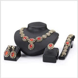 EXQUISITE !  CREATED RUBY 18K GOLD PLATED GERMAN SILVER 4PCS SET - Wholesalekings.com